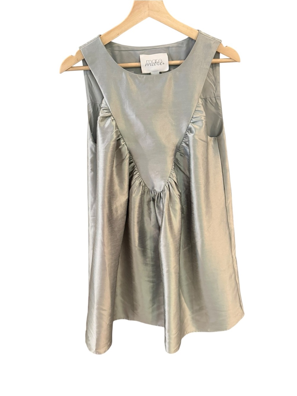 Mare Mare Anthropologie Metallic Silver Sage Swing Mini Dress XS